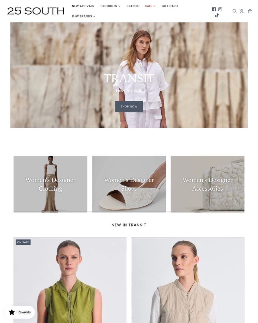 The 25 South Boutiques site: women's designer clothing, shoes, and accessories
