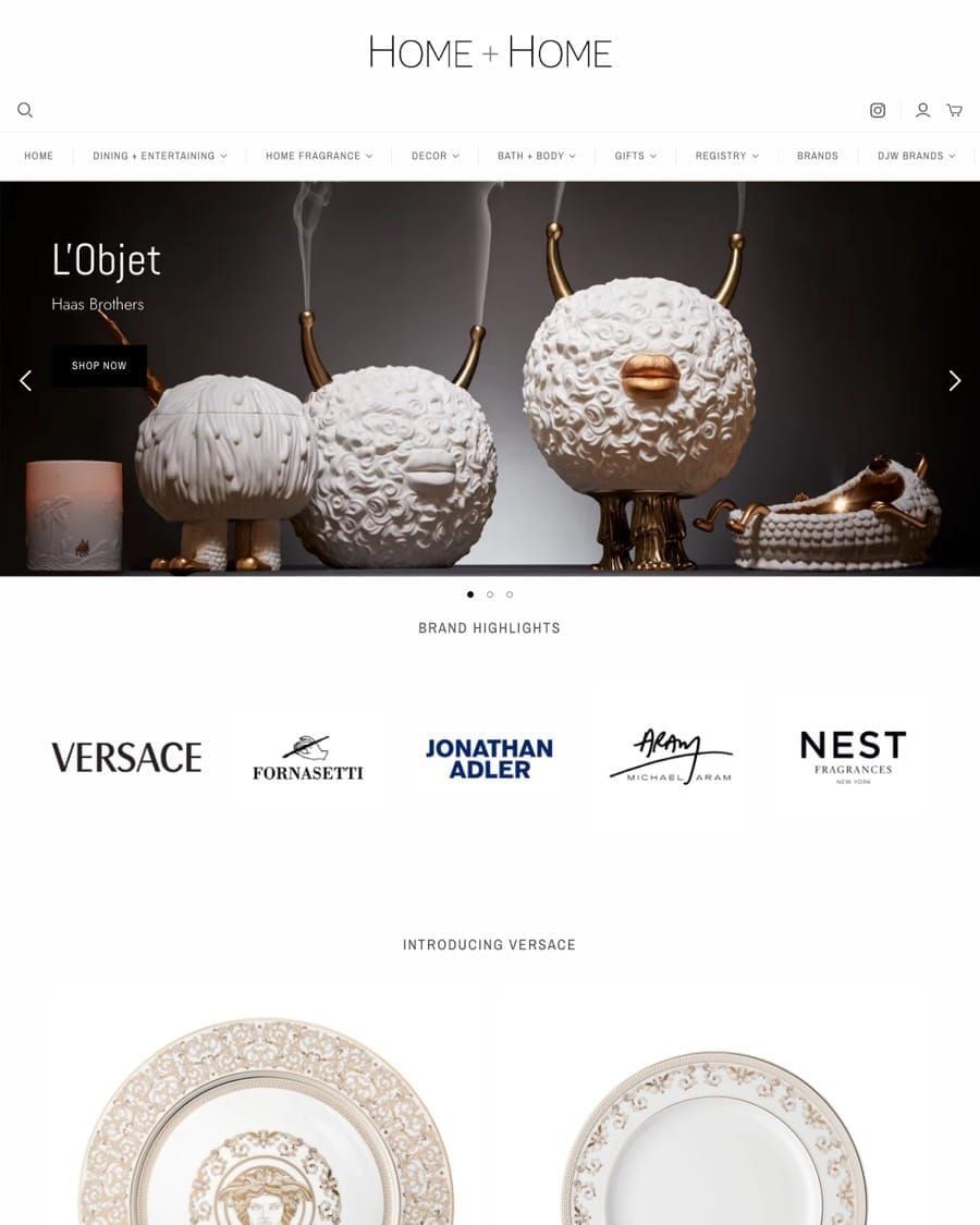 The Home + Home site: L'Objet, Versace, Jonathan Adler, and more